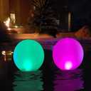 Floating Pool Lights Inflatable Waterproof IP68 Solar Glow Globe,14 Outdoor Pool Ball Lamp 4 Color Changing LED Night Light, Party Decor for Swimming Pool,Beach,Garden,Backyard,Lawn,Pathway - 2 PCS (White)