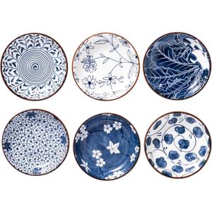 Japanese Style Ceramic Dipping Bowls,4'' Side Dishes Soy Sauce Dish for Sushi Dip,Snack,3 Oz Small Blue and White Pinch Bowl for Kitchen Prep - Set of 6 (4 inch)