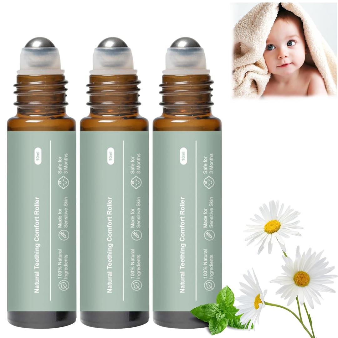 3Pcs Teething Roller, Mamas Teether: Baby Teething Oil Roller, Natural Gentle Teething Relief Roller, Teething Roller All Natural for Babies