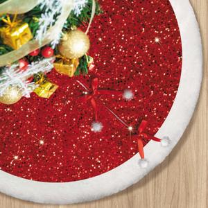 Christmas Tree Skirt, Red Sparkly with Faux Fur Plush Christmas Decorations Tree Base Mat Thick Velvet Rugs for Xmas Party Home Decor (RED)
