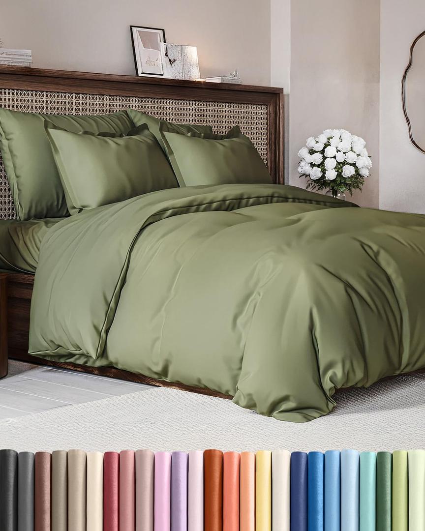 Duvet Cover Full Size - Extra Soft Full Size Duvet Cover - Lightweight, Breathable & Cozy - Easy Care & Fade Free w/ Zipper Closures & Ties - 80" x 90" Inches - (Sage Green) Comforter Not Included
