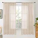 BGment 63 Inches Long Burlap Linen Semi Sheer Curtains for Living Room - Natural Tan Drapes Rod Pcoket Light Filtering Window Treatments for Farmhouse Bedroom Lightweight, 2 Panels Set, 52 X 63 Inch