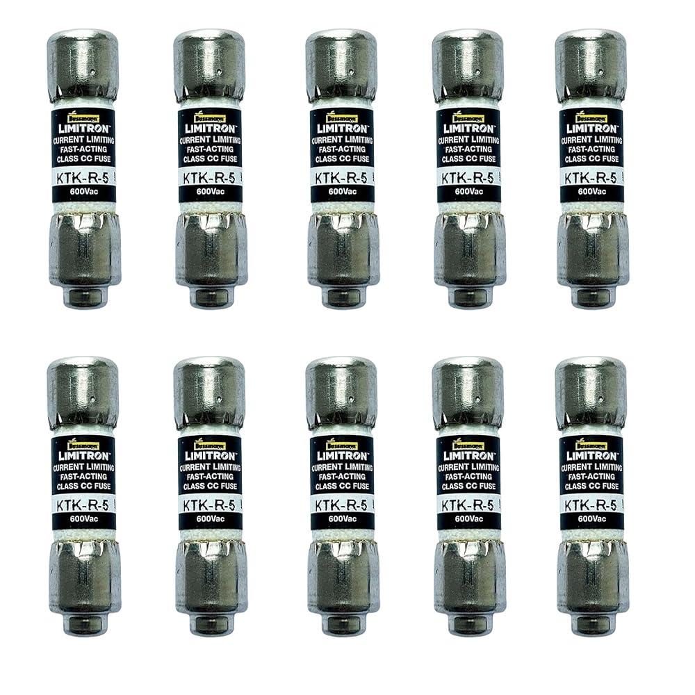 10-Pack New KTK-R-5 KTK-R-5A KTK-R 5A 600Vac Fast Acting Fuse,KTK-R-5A Current Limiting Class CC Rejection Cartridge Fuses