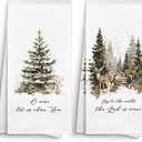 Winter Tree Reindeer Kitchen Towels Decorative 16x24 Set of 2, Vintage Christmas Tree Dish Towels Cloths Dishcloths Tea Towel Gifts, Joy to The World Bathroom Kitchen Hand Towel Decor
