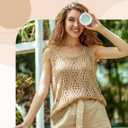 2 x Patelai 3 Pcs Women Crochet Vest Tank Top Beige White Black Hollow Summer Sleeveless Sweater Knit Boho Trendy Resort Beach (M)