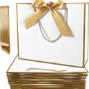 12PCS Gift Bags with Handles, 12.5 x 9.8 x 4.3 Inch Gift Bags Large Birthday Gift Bag White Gold Thank You Bags with Bow Ribbon for Wedding, Birthday, Engagement, Bridesmaid, Groomsmen, Christmas