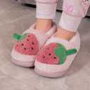 ESTAMICO Girls Cute Cartoon Slippers with Memory Foam Kids Plush Warm Winter House Shoes (Pink)