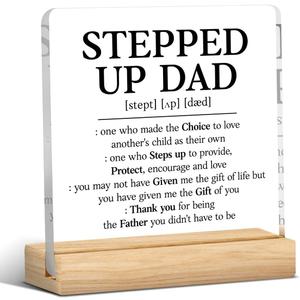 2 x Stepped Up Dad Gifts from Stepdaughter Stepson, Christmas Gifts for Stepdad, Best Birthday Fathers Day Valentines Gift for Father Acrylic Decor 4 x 4 inches