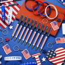 Huquary 48 Pcs American Flag Party Favors Bulk, Metal Ballpoint Pens, USA Keychains, Silicone Bracelets, Red White Blue Patriotic Event Supplies USA Souvenirs Gifts for Veterans Day 4th of July