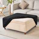 HFCNMY Ottoman Cover Square,Stretch Knitted Jacquard Square Ottoman Cover Thick Ottoman Slipcover Square Washable Storage Ottoman Cover Foot Stool Cover with Elastic Bottom Black Large