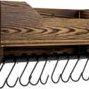 MyGift Baseball Cap Storage Holder Organizer Wall Mount, Hat Rack Shelf, Floating Shelf with 10 S-Hook Hanger, Entryway Shelf Tray, Urban Industrial Burnt Solid Wood and Black Metal