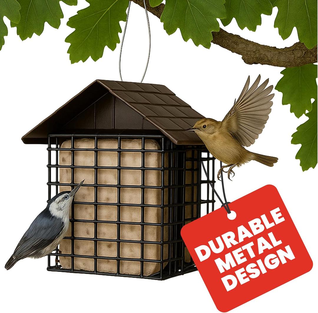 More Birds Double Suet Feeder with Weather Guard, 6.5" L X 4.25" W X 7.25" H, Brown