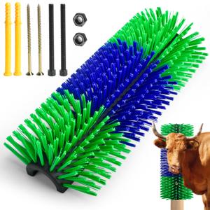 CONLI Livestock Scratching Brush with 4 Screws, Horse Brush with Plastic Bristles for Grooming, Cow Scratcher Goat Scratching Post Relieves Itchy Backs of Horse Sheep Cattle Pig (Green)