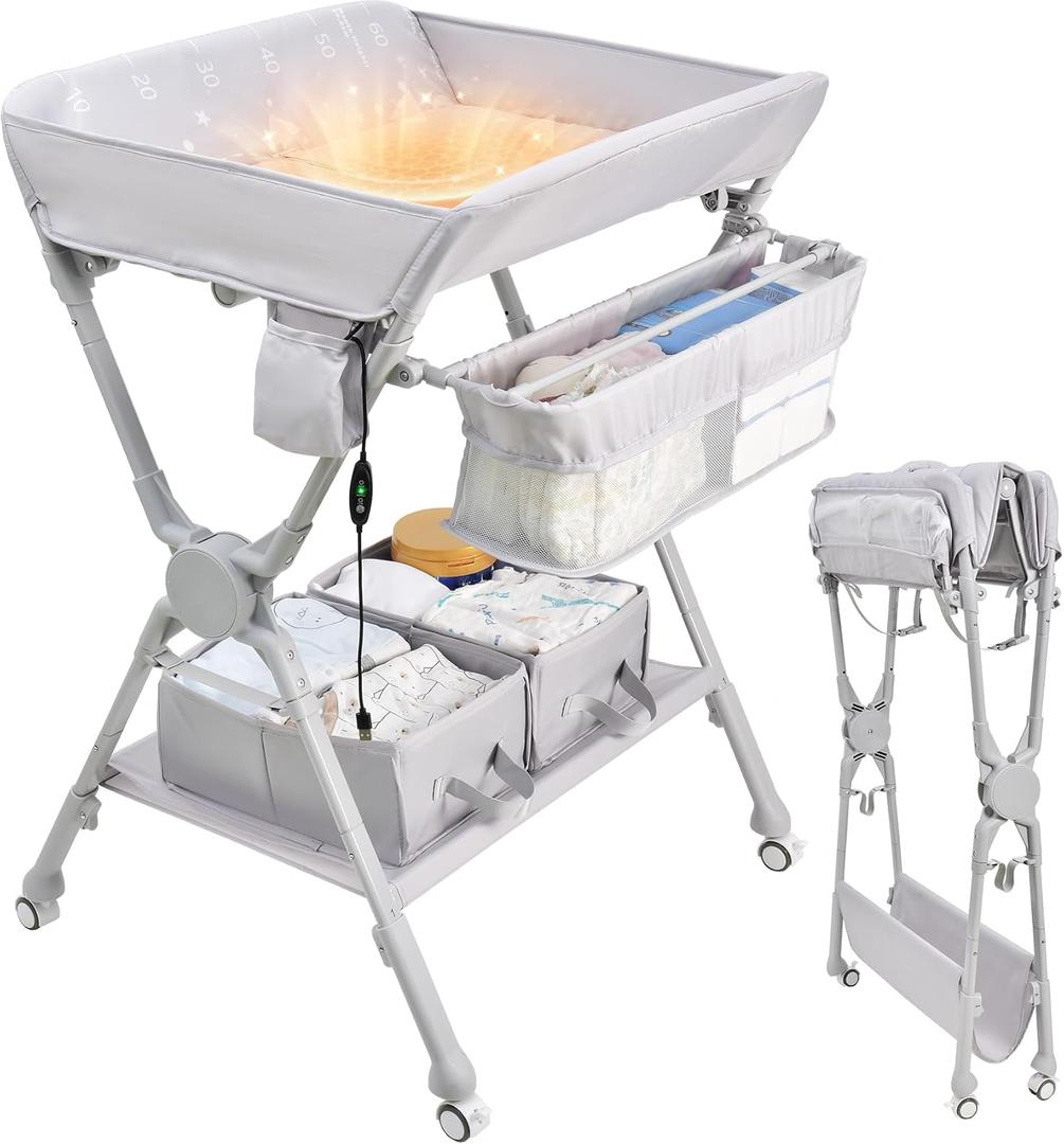 Baby Changing Table, Auto Warmer Portable Folding Changing Table