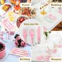 300 Pcs Pink Silverware Set Heavy Duty Pink Plastic Silverware - 100 Forks, 100 Knives, 100 Spoons for Brithday, Wedding, Baby Shower, Bridal Shower