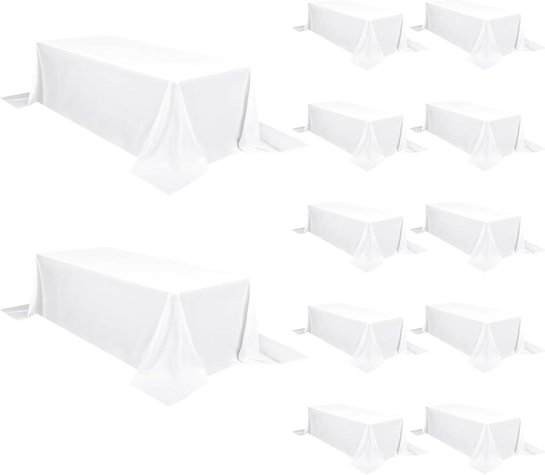 Pesonlook 12 Pack White Polyester Tablecloth-90 x 156 Inch White Rectangle Tablecloth for 8 Ft Rectangle Tables,Washable Fabric Table Cover for Wedding/Buffet Party/Dining Table/Events