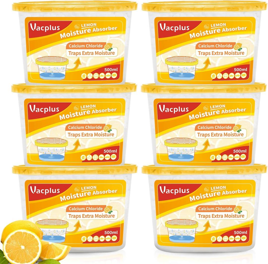 Vacplus Moisture Absorbers 4 Pack, 10.5 Oz Portable Humidity Absorber Boxes for Your Bathroom, Closet & Car, Dehumidifier with Lemon Fragrance, Yellow