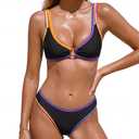 RIHOAS Women's Two Pieces Triangle Bikini Sets O Ring Linked Swimsuits Summer Beach Bathing Suit Black (Black)