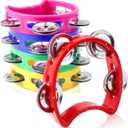 Vmiapxo 4 Pack Colored Tamborines for Kids, Plastic Hand-held Tambourines with 4 Jingle Bells, Mini Percussion Rhythm Musical Instrument for School, Party