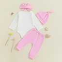 Gueuusu Newborn Girl Coming Home Outfit Isn't She Lovely Baby Romper Long Pants Hat Headband Cute Fall Clothes 0 3 6 12 18M (Pink, 12-18 Months) (White)