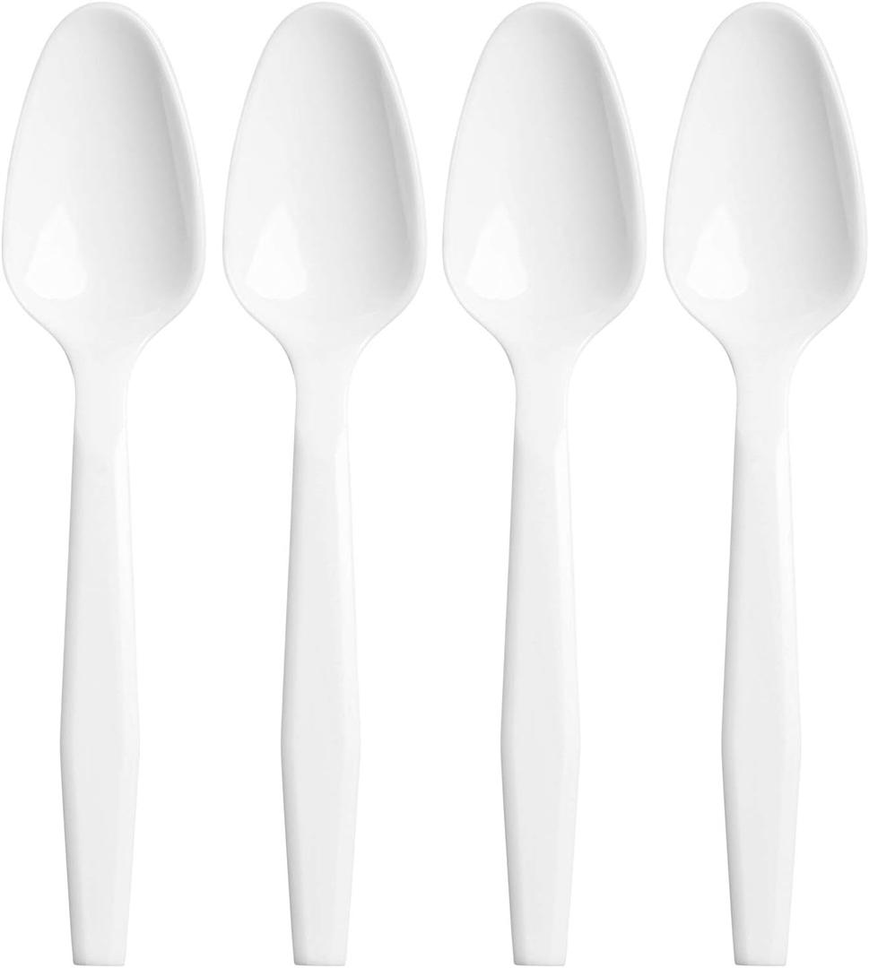 50 Medium-Weight Disposable Plastic Teaspoons - White