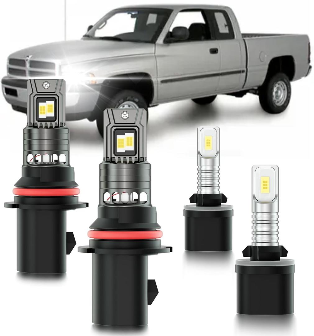 for 1994-2001 Dodge RAM 1500 Fog Lights Bulbs Combo, 4pcs Super Bright White Dual Beam and Fog Lights Blubs Package, 1:1 Size as Stock Bulbs, Plug and Play