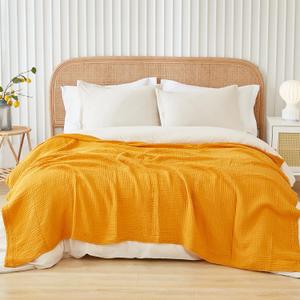 EMME Cotton Blanket Queen Size for Bed Soft Large Muslin Bed Blankets 90"x90" Lightweight Breathable All Season Gauze Blanket, Mustard Yellow