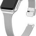Compatible with Apple Watch Bands 38mm 40mm 41mm 42mm(Series 10) 46mm 45mm 44mm 42mm(Series 1/2/3), Stainless Steel Metal Narrow Slim Thin Replacement Compatible for iWatch Series 10 9 8 7 6 5 4 3 2 1 SE Women (Silver)