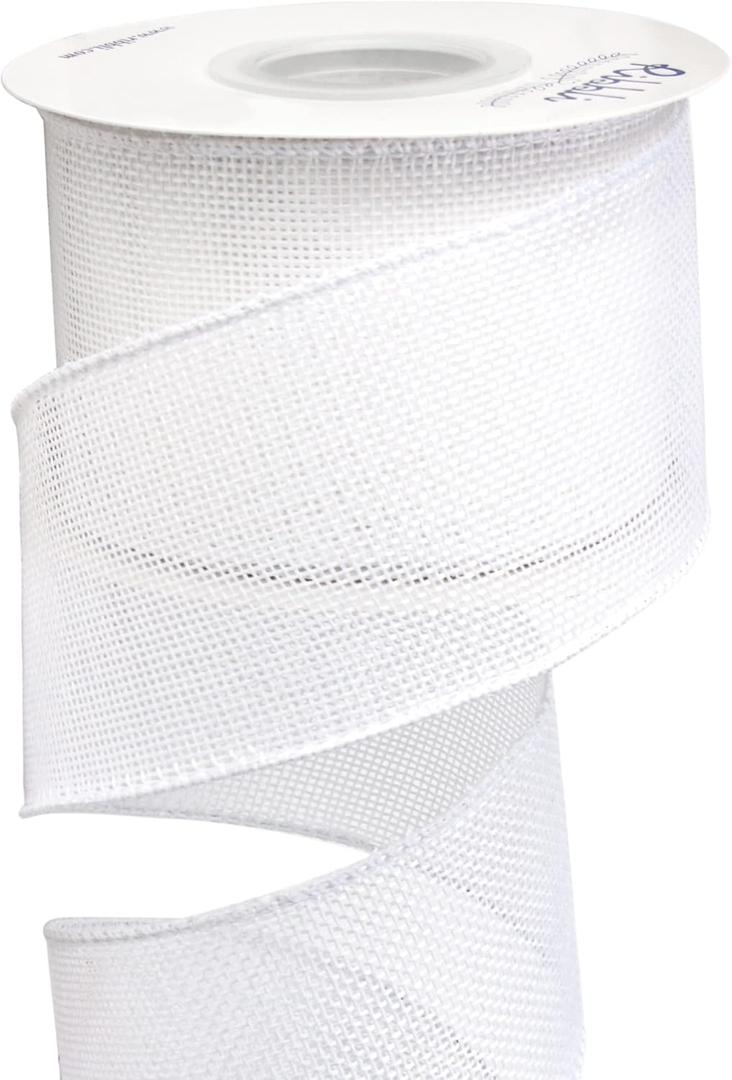 Ribbli White Burlap Wired Ribbon,2-1/2 Inch x 10 Yard, Wired Edge Ribbon for Big Bow,Wreath,Tree Decoration,Outdoor Decoration