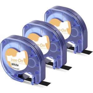 Label KINGDOM Compatible with DYMO LetraTag Fabric Label 18771 Refills Iron-On Clothes Label Maker Tape, 1/2 Inch Black on White Clothing Label Replacement for DYMO LetraTag LT100H LT100T Plus, 3-Pack