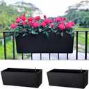 LaLaGreen Rail Planter for Balcony Outdoor (20 Inch, 2 Pack) Large Black Self Watering Railing Planters with Brackets, Rectangular Plastic Deck Fence Window Box Balcony Home Outside Style Garden Dcor