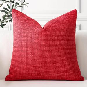 OTOSTAR Linen Throw Pillow Cover Set of 1 Decorative Square Pillowcases Cushion Covers 23x23 Inch for Home Decor Sofa Bedroom Car 60 x 60CM Red