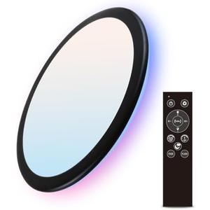 zouzai RGB Led Flush Mount Ceiling Light with Remote Control, 12 inch 22W 2400LM 2700K-6000K Dimmable Color Changing Wired Light Fixture, Colorful for Bedroom Kids Room Party Festival, Black