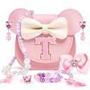 OneCocoa Toddler Purse Gifts for Girls, Little Girl Gifts Princess Dress Up Jewelry Mermaid Toys Mini Mouse Ears Birthday Gifts for Girls 3 4 5 6 7 8 Year old (T, Pink)