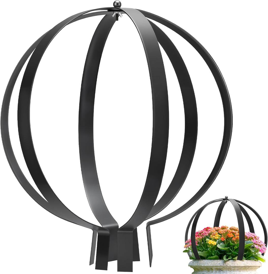 Heavy Duty Metal Garden Obelisk Trellis for Climbing Plants, Sturdy 27" x 23" Large Round Circle Trellis Potted Plant Spheres for Outdoor Indoor Flower Decor, Patio Doorway Urn Filler (Modern Black)