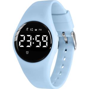 Kids Watches for Girls Boys Digital Sport Watch with Step Counter Pedometer Vibration Alarm Clock, No App Waterproof Fitness Tracker Kids Watch Boys Girls Teens Students Ages 5-16 (111-F-LightBlue)