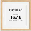 puthiac 16x16 Solid Oak Wood Picture Frame, Fits 12x12 with Mat or 16x16 Without Mat, Wall Display Only, Plexi Front, 1 Pack, Natural Oak