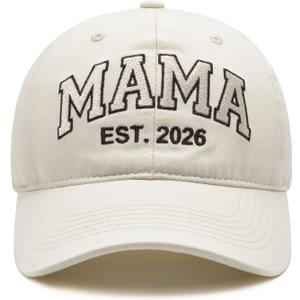 Mama EST 2026 Hat, Mother's Day Birthday Gifts for New Mom, Adjustable Embroidered Mama Baseball Cap for Women (Beige, M)