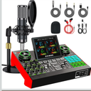 Podcast Microphone Bundle with Live Sound Board Audio Mixer, Podcast Equipment Bundle with 3.5mm Condenser Microphone(P15) for Pc/Phone Live Streaming Singing Gaming, Voice Changer, Denoise