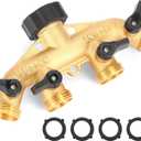 4 Way Heavy Duty Brass Garden Hose Splitter, Hose Connector 3/4", Hose Spigot Adapter with 4 Valves