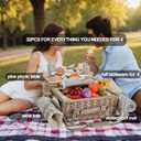 Multifunctional Wicker Picnic Basket Set for 4 with Blanket and Picnic Table, Insulated Picnic Set with Full Tablewares for Camping Outdoor Couples,Cherry