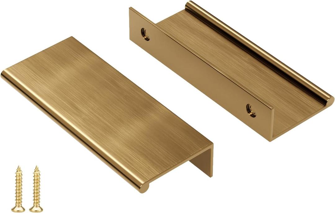 Peaha 10 Pack Kitchen Cabinet Handles 3 inch Champagne Bronze Pulls for Dresser Drawers Door Edge Finger Pull Hardware (Hole Centers, 3'' (76mm)