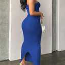 Nimsruc Women Summer Bodycon Tube Maxi Dress Strapless Casual Party Long Dresses Sexy Sundresses (Blue, XXL)