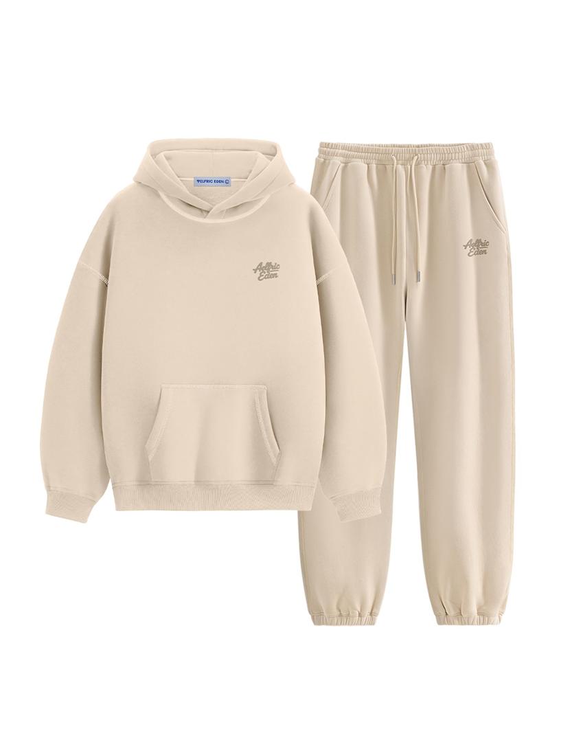 Aelfric Eden Womens 2 Piece Outfits Fleece Sweatsuit Lounge Sets Track Suits Sweat Matching Jogger Pants 2025 Fall Trendy Beige Large, Size: X-Large