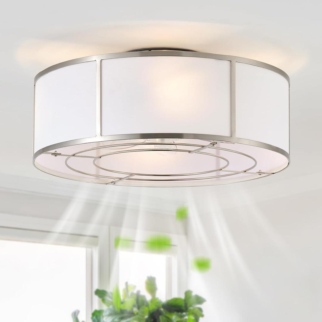 Hummingbird 20inch Low Profile Caged Ceiling Fans with Lights, Flush Mount Ceiling Fan with Lights and Remote, Bladeless Modern Enclosed with 6 Speeds for Bedroom, Kitchen, Nickel