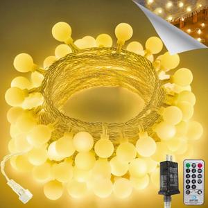 LORRYTE Connectable 43FT 100LED Globe String Lights | 8 Modes Warm White String Lights Plug in with Remote | Hanging Fairy Light for Indoor Outdoor Bedroom Party Classroom Christmas Tree Decor, Warm White, 1 Pack(100 LED with Remote)