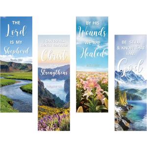 4 Pcs Church Banners for Sanctuary, Christian Bible Scripture Portation Banner Background for Church Decorations, Inspirational Religious Hanging Banners for Holiday School Decor
