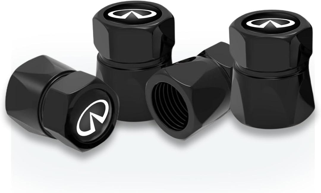 4Pcs Automobile Tire Valve Stem Covers, for Infiniti QX50 Q50 Q70 Q70L Q60 QX30 QX60 QX80 Series Stem Cap Universal Car Valve Cover Decorative Accessories Black