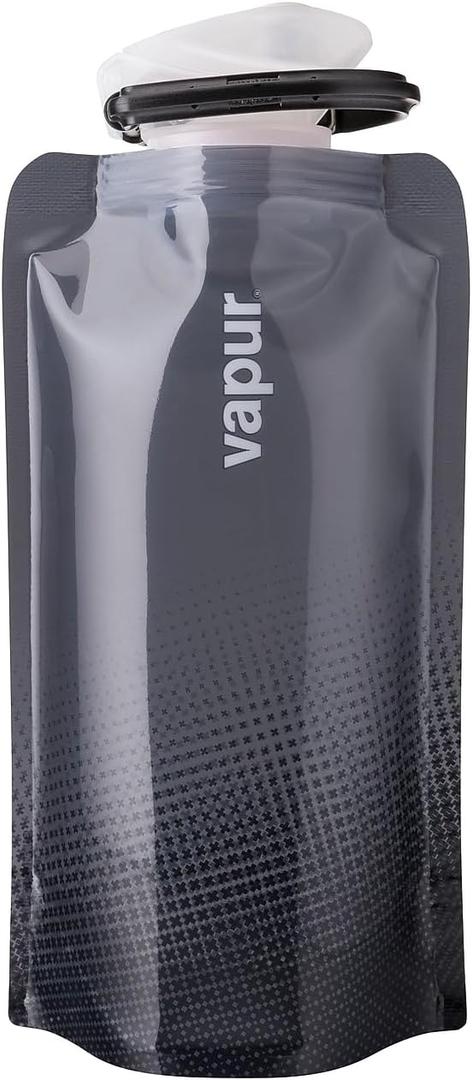 Vapur Collapsible Water Bottle With Carabiner, Compact Bottle Folds Flat For Hydration On The Go, Ideal for Traveling, Hiking or Camping, 16 Ounce, Cool Grey, Pack of 1