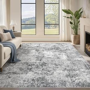 9x12 Washable Area Rug: Large Modern Abstract Rugs Soft Neutral Non Slip Ultra Thin Stain Resistant Indoor Carpet for Living Room Bedroom Dining Room Home Office(Grey)